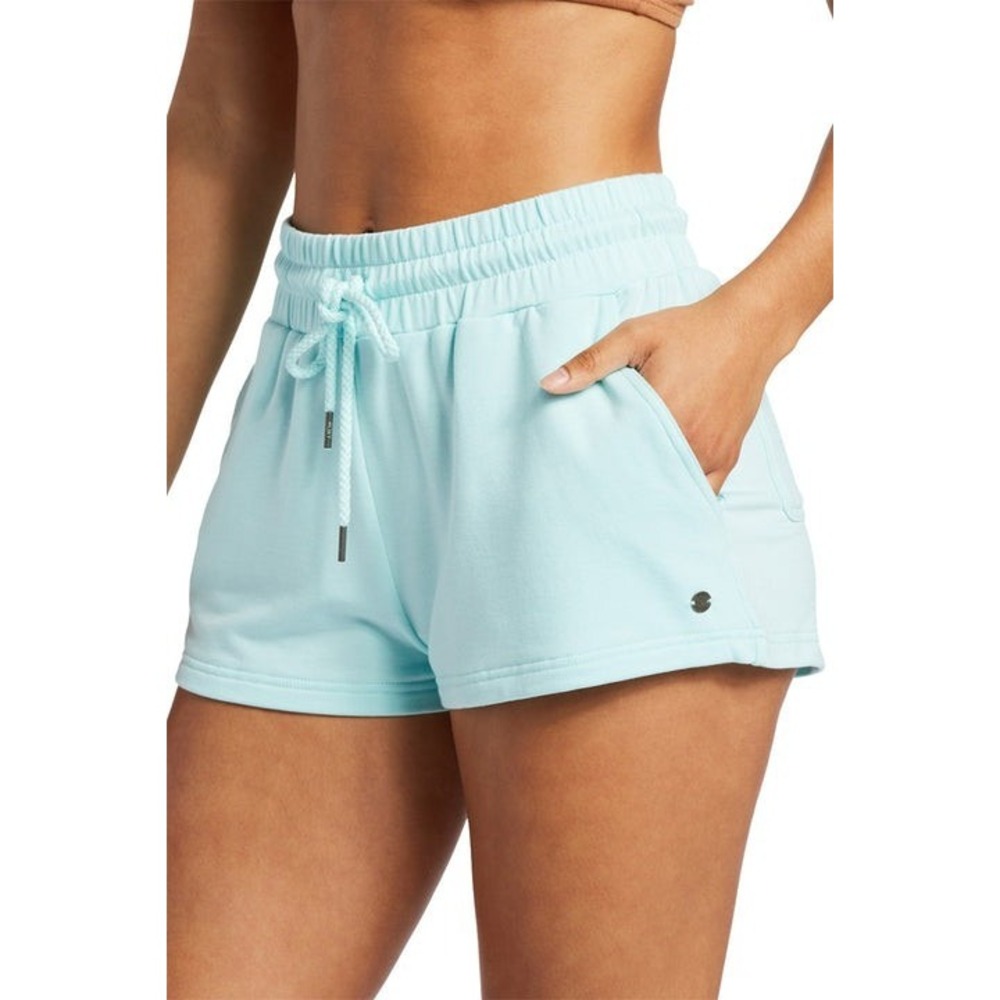 Roxy Check Out Sweat Shorts Spa Retreat Aqua Blue Fleece Knit Lounge Womens L
